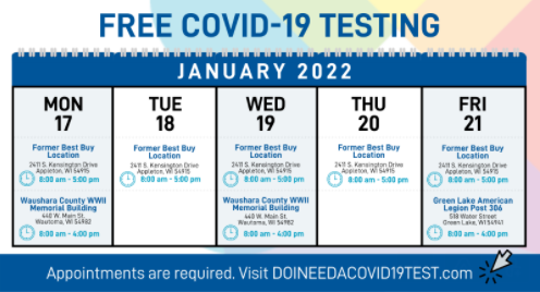 Area COVID-19 Testing Schedule Week of January 17, 2022